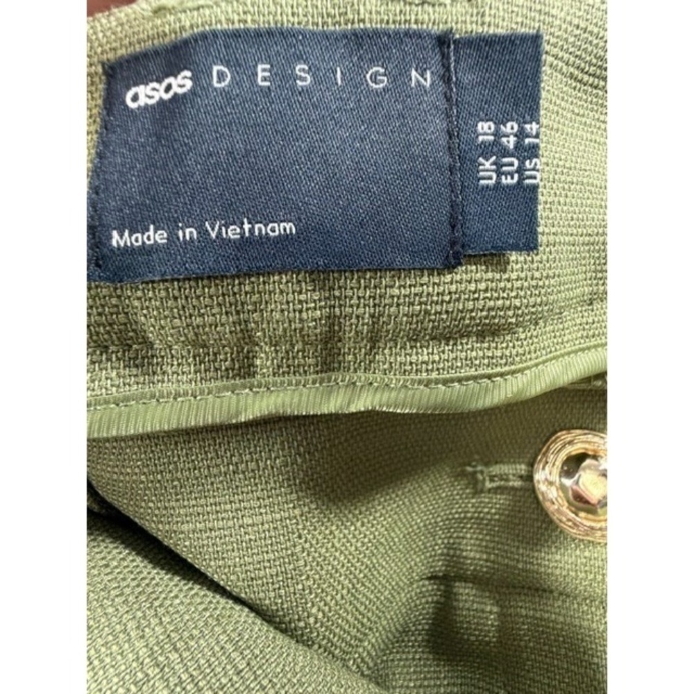 ASOS Design Tailored Tapered Trouser Pants Khaki Green High Rise Womens 14 Work - Picture 9 of 10